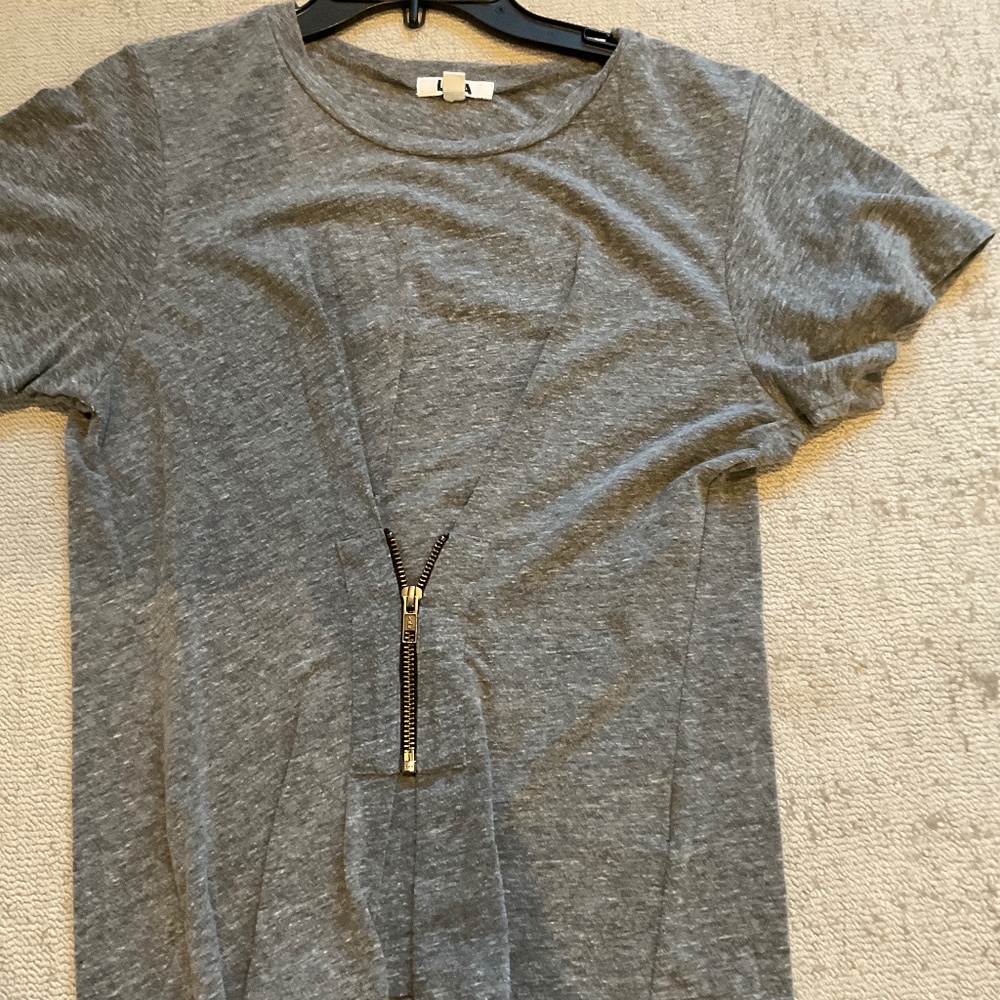 LNA grey t-shirt with zipper detail. Size M